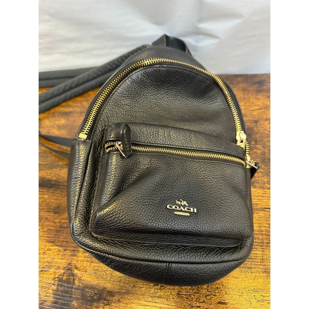 Coach Mini Charlie Backpack Black Pebbled Leather Bag Gold Hardware F38263 - Picture 16 of 16